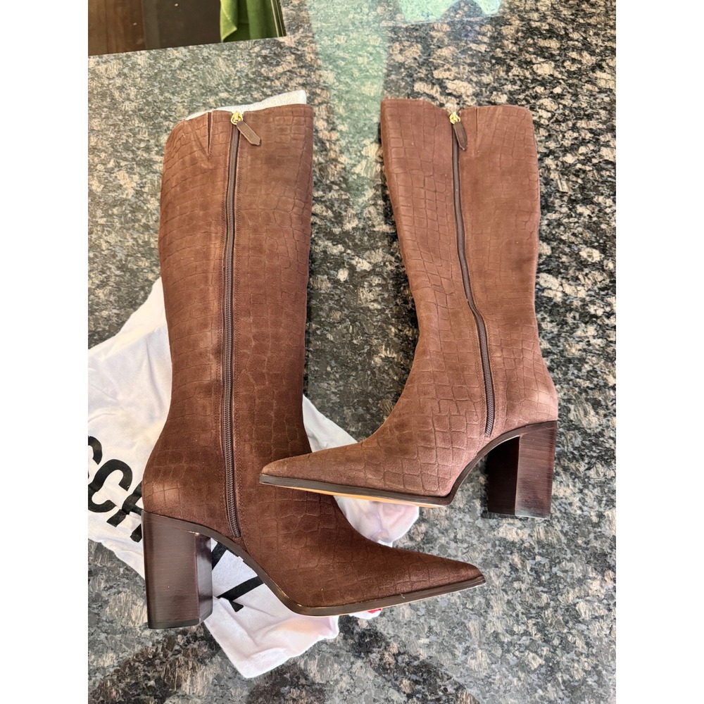 Schutz Mikki Up Block Brown Croc Suede Knee High Boots 10B S2207900120001U - Picture 4 of 10